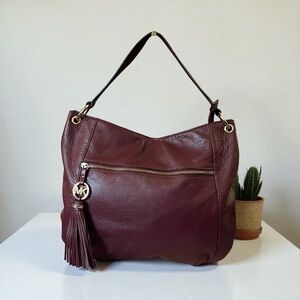 Michael Kors Burgundy Leather Charm Tassel Hobo Bag